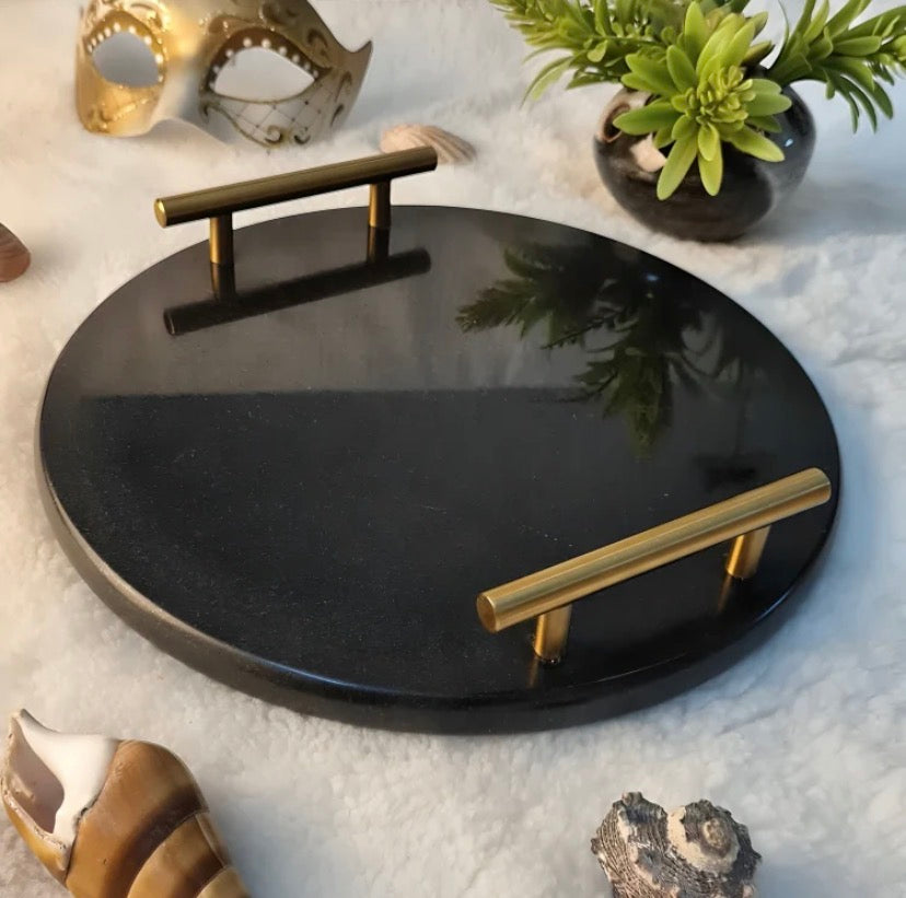 Black Star Marble Tray - Round