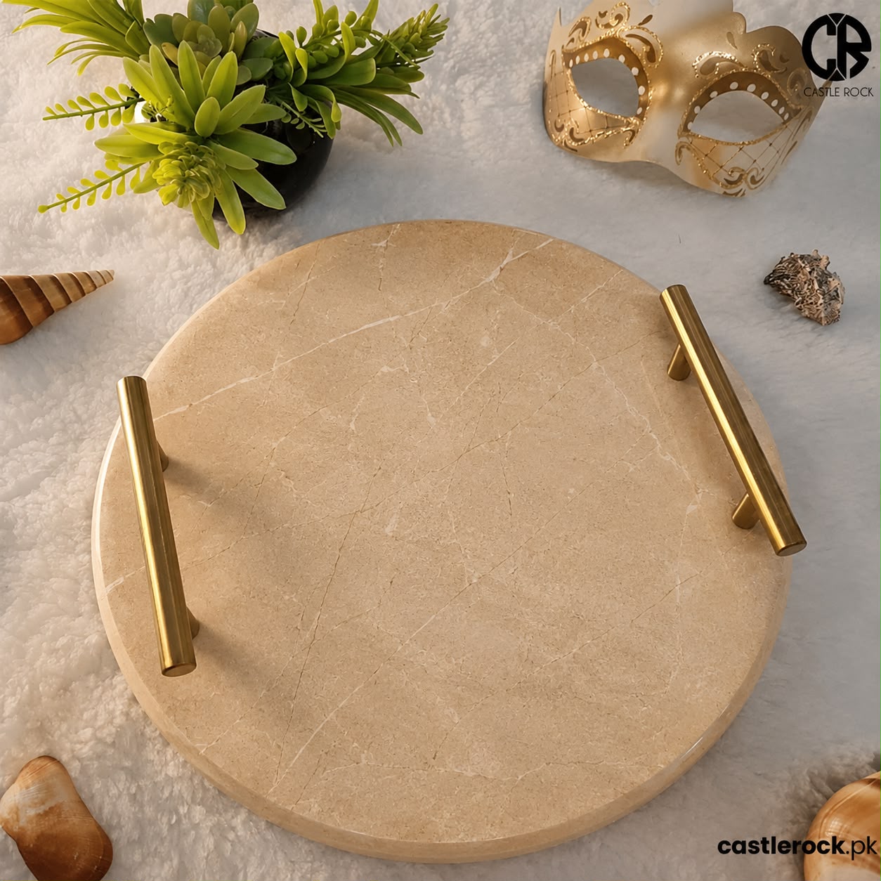 Premium Marble Serving Tray with Gold Handles