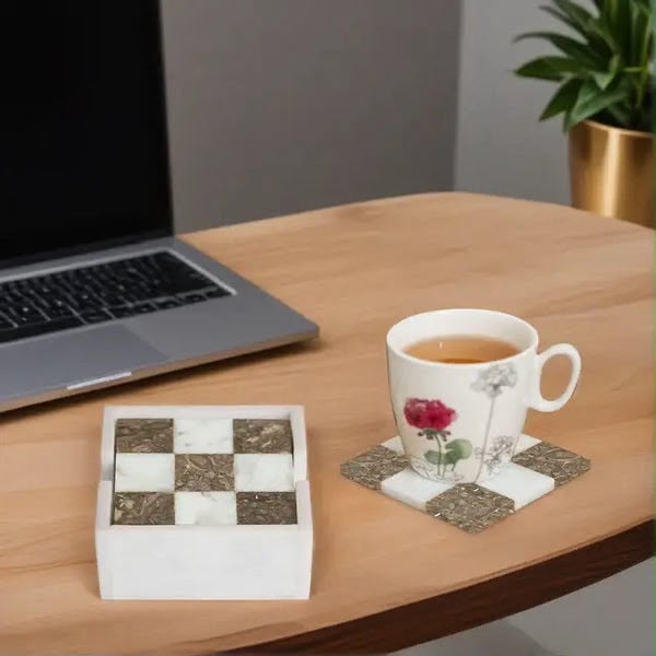 Marble Tea Coasters Square - Grey & White (Set Of 6)