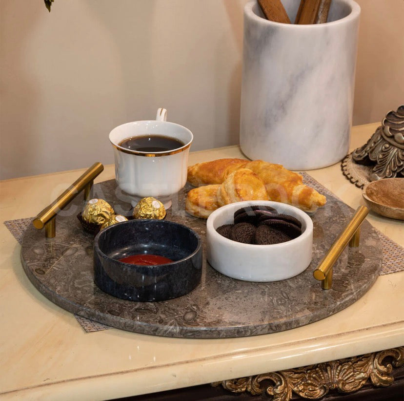 Oceanic Grey Marble Tray - Round