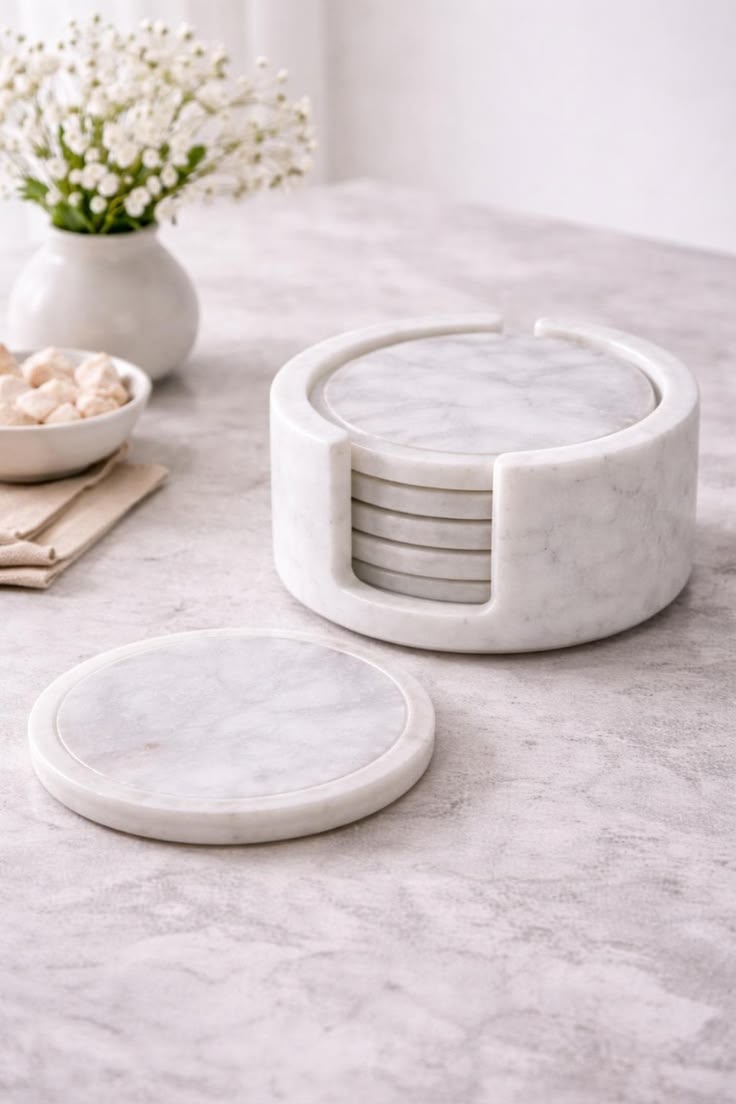 Premium Wooden & Marble Tea Coaster – Elegant Cup Stand
